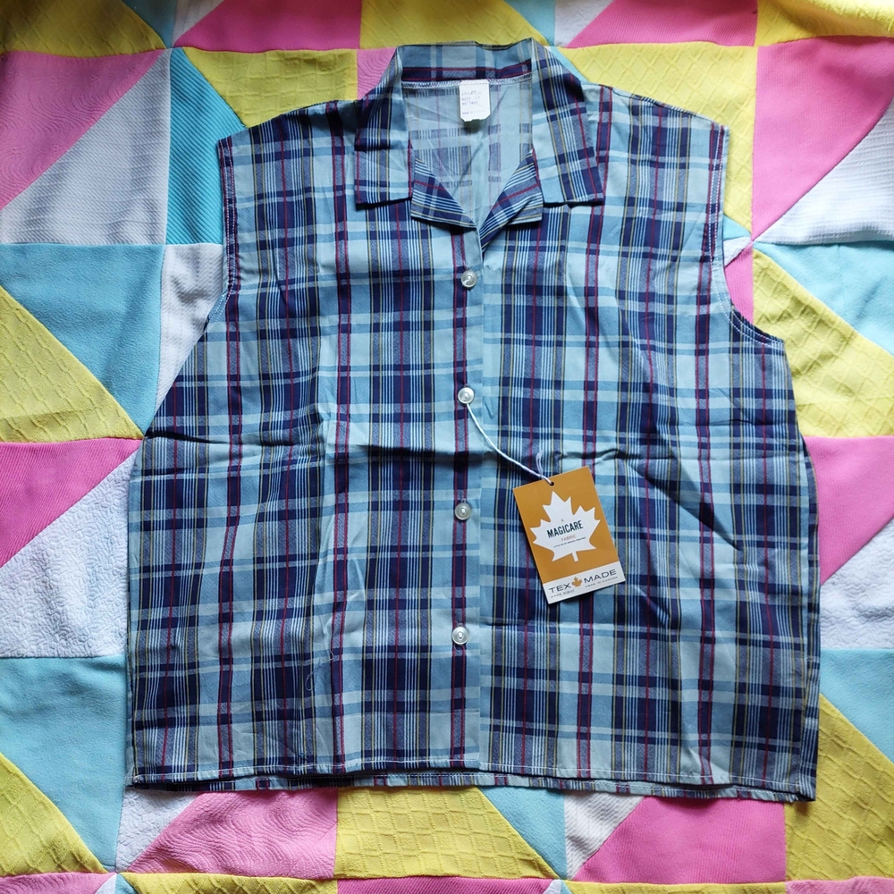 Magic Blue and Purple Plaid Sleeveless Blouse